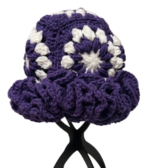 Purple Crochet Hat for Women with Ruffle - Picture 1 of 5